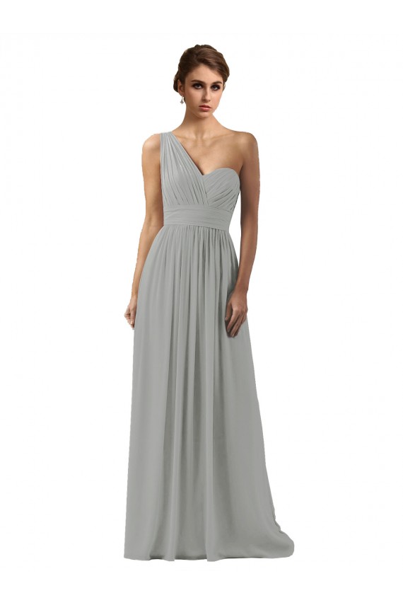 Meilleures Argent Trapèze Mousseline Longue Robes demoiselle d'honneur