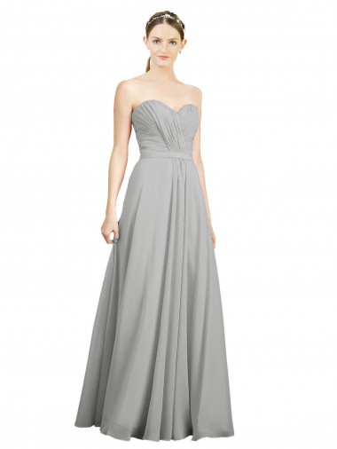 Meilleures Argent Trapèze Mousseline Longue Robes demoiselle d'honneur