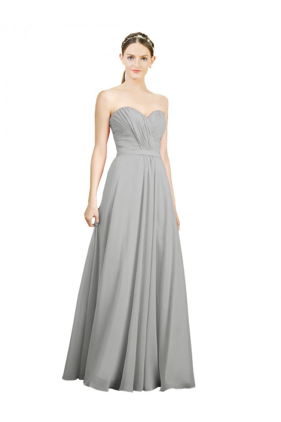 Meilleures Argent Trapèze Mousseline Longue Robes demoiselle d'honneur