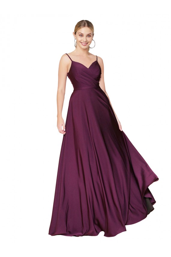 Meilleures Baie sauvage Trapèze Bretelles spaghetti Crêpe Stretch Longue Formelles Robes demoiselle d'honneur / Robes de soirée / Robes de bal