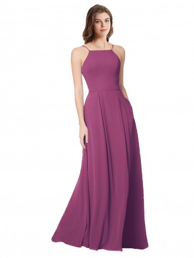 Meilleures Baie sauvage Trapèze Sans bretelle Mousseline Longue Robes demoiselle d'honneur