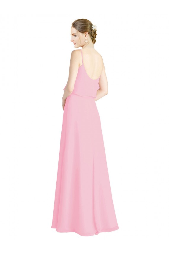 Meilleures Barely Rose Trapèze Bretelles spaghetti Mousseline Longue Robes demoiselle d'honneur