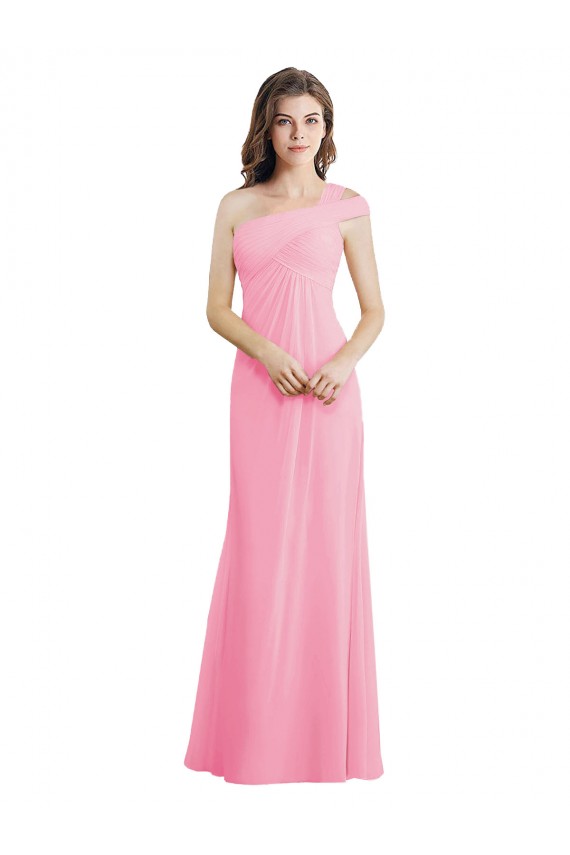 Meilleures Barely Rose Trapèze Mousseline Longue Robes demoiselle d'honneur