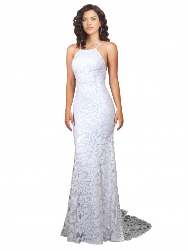Meilleures Blanc Fourreau Col Haut Balayage train Dentelle Robes de mariée