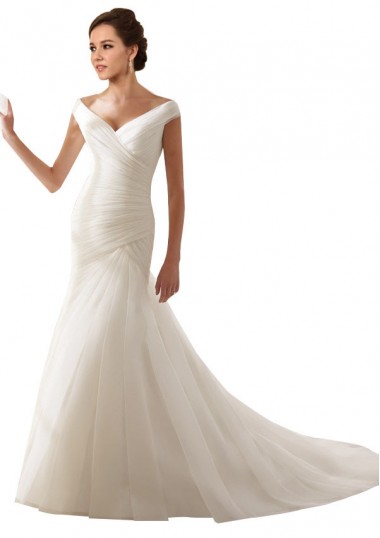 Meilleures Blanc Fourreau Épaule Dénudée Tulle Robes de mariée