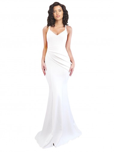 Meilleures Blanc Sirène Bretelles spaghetti Col Haut Crêpe Stretch Longue Formelles Robes demoiselle d'honneur / Robes de soirée / Robes de bal