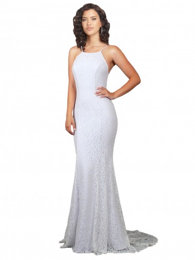Meilleures Blanc Sirène Col Haut Balayage train Dentelle Robes de mariée