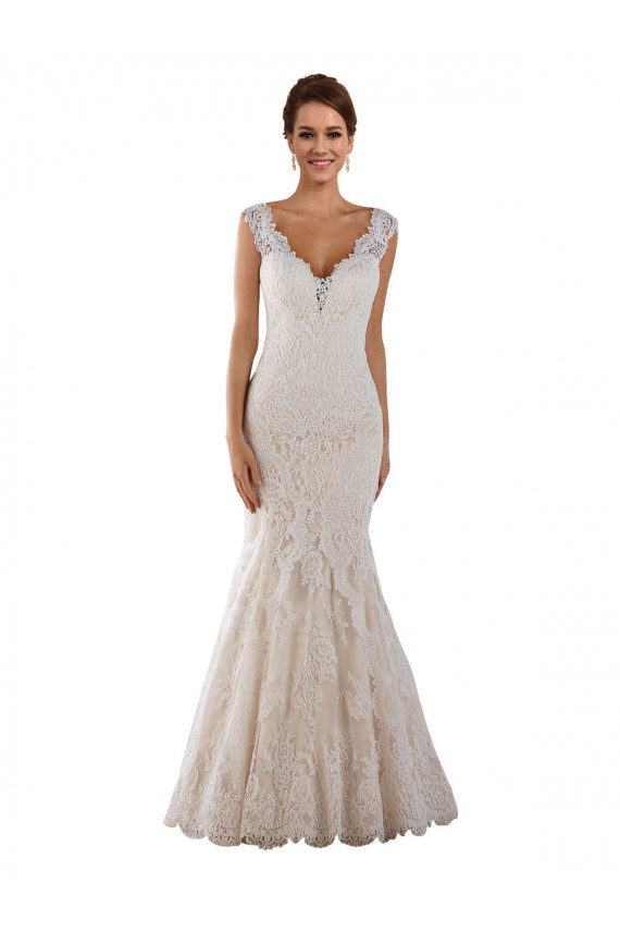 Meilleures Blanc Sirène Col V Dentelle Robes de mariée