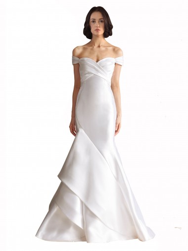 Meilleures Blanc Sirène Épaule Dénudée Satiné Plage Robes de mariée