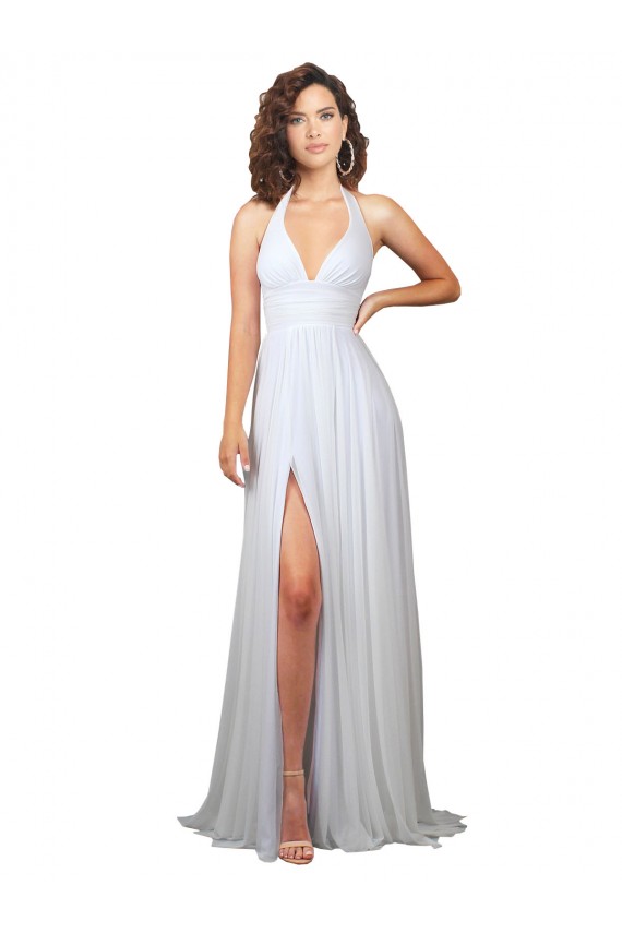 Meilleures Blanc Trapèze Col V Balayage train Mousseline Simple Plage Robes de mariée