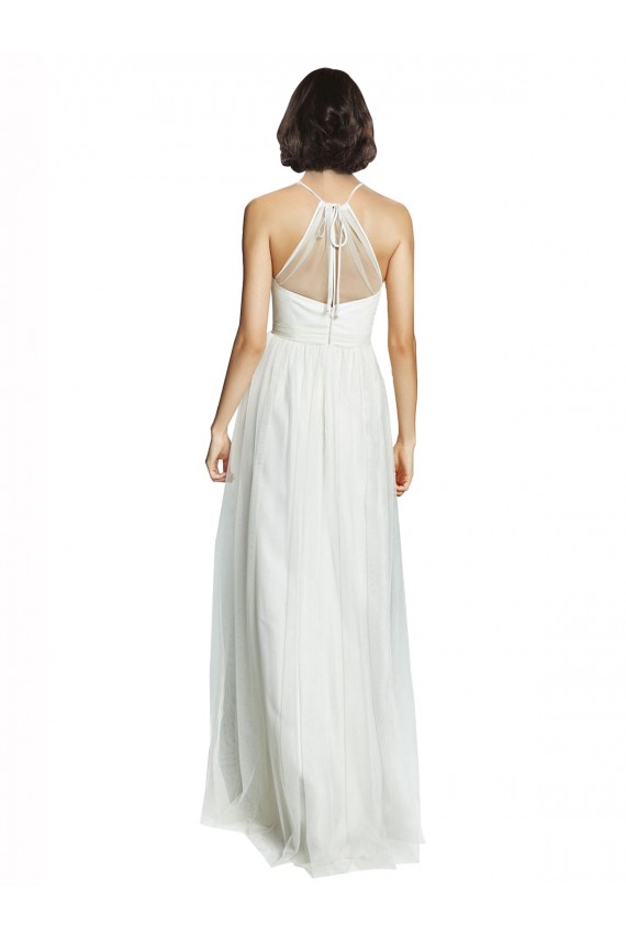 Meilleures Blanc Trapèze Licou Col Haut Tulle Longue Robes demoiselle d'honneur