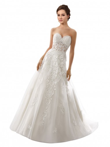 Meilleures Blanc Trapèze Tulle Dentelle Robes de mariée