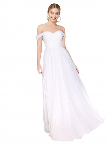 Meilleures Blanc Trapèze Épaule Dénudée Mousseline Longue Formelles Robes demoiselle d'honneur / Robes de soirée / Robes de bal
