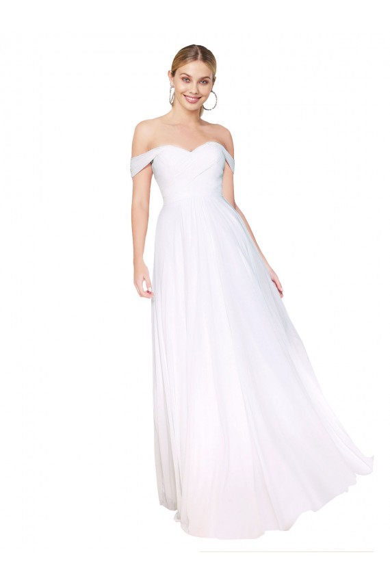 Meilleures Blanc Trapèze Épaule Dénudée Mousseline Longue Formelles Robes demoiselle d'honneur / Robes de soirée / Robes de bal