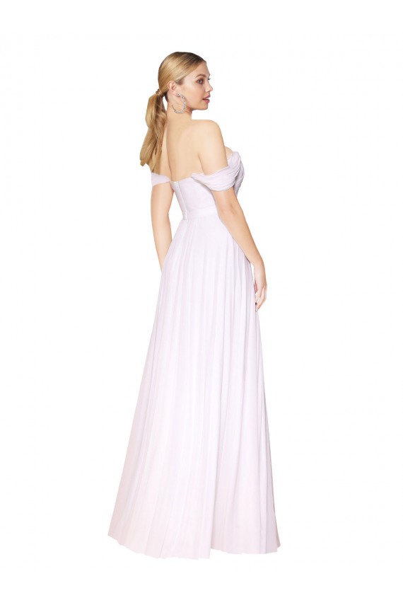 Meilleures Blanc Trapèze Épaule Dénudée Mousseline Longue Formelles Robes demoiselle d'honneur / Robes de soirée / Robes de bal