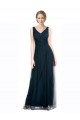 Meilleures Bleu 7 Trapèze Col V Tulle Longue Robes demoiselle d'honneur