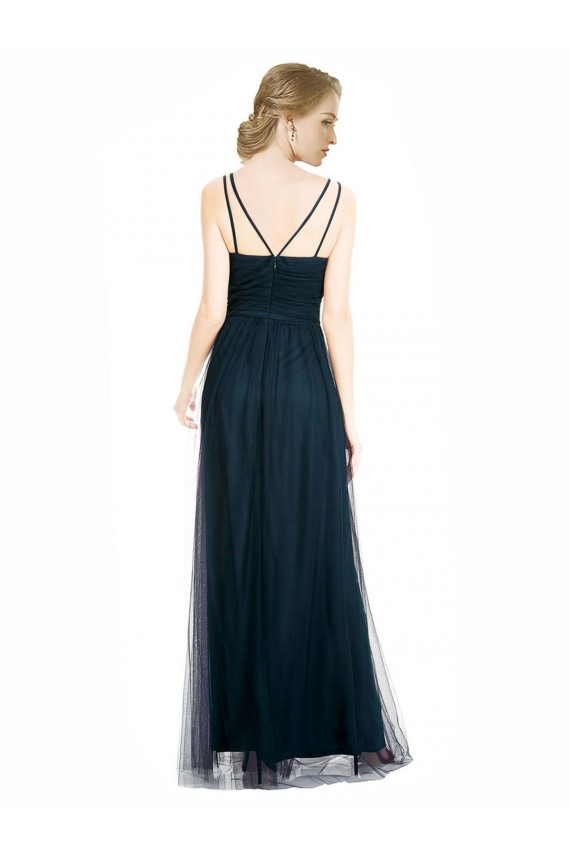 Meilleures Bleu 7 Trapèze Col V Tulle Longue Robes demoiselle d'honneur