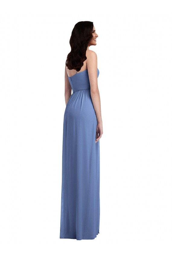 Meilleures Bleu Windsor Trapèze Bretelles spaghetti Mousseline Longue Robes demoiselle d'honneur