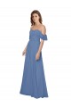 Meilleures Bleu Windsor Trapèze Épaule Dénudée Sans bretelle Mousseline Longue Robes demoiselle d'honneur