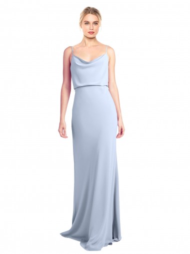 Meilleures Bleu ciel clair Fourreau Col Haut Crêpe Stretch Longue Formelles Robes demoiselle d'honneur / Robes de soirée / Robes de bal