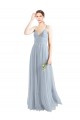 Meilleures Bleu ciel clair Trapèze Bretelles spaghetti Col V Tulle Longue Robes demoiselle d'honneur