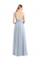 Meilleures Bleu ciel clair Trapèze Bretelles spaghetti Col V Tulle Longue Robes demoiselle d'honneur