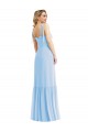 Meilleures Bleu ciel clair Trapèze Bretelles spaghetti Mousseline Longue Robes demoiselle d'honneur
