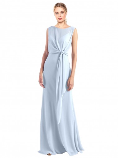 Meilleures Bleu ciel clair Trapèze Col V Mousseline Longue Robes demoiselle d'honneur