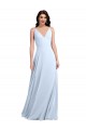 Meilleures Bleu ciel clair Trapèze Col V Mousseline Longue Robes demoiselle d'honneur