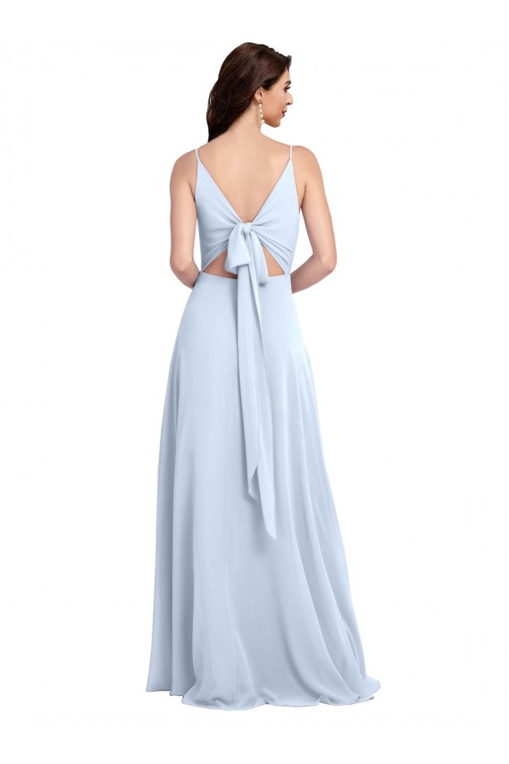 Meilleures Bleu ciel clair Trapèze Col V Mousseline Longue Robes demoiselle d'honneur