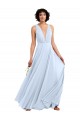 Meilleures Bleu ciel clair Trapèze Col V Mousseline Longue Robes demoiselle d'honneur