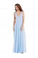 Meilleures Bleu ciel clair Trapèze Col V Mousseline Longue Robes demoiselle d'honneur