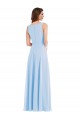 Meilleures Bleu ciel clair Trapèze Col V Mousseline Longue Robes demoiselle d'honneur