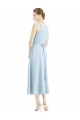 Meilleures Bleu ciel clair Trapèze Col V Satiné Longue Robes demoiselle d'honneur
