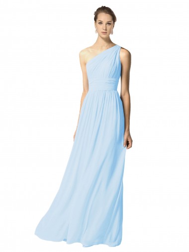 Meilleures Bleu ciel clair Trapèze Mousseline Longue Robes demoiselle d'honneur