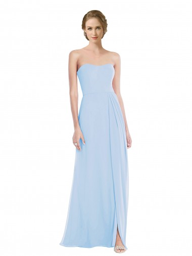 Meilleures Bleu ciel clair Trapèze Mousseline Longue Robes demoiselle d'honneur