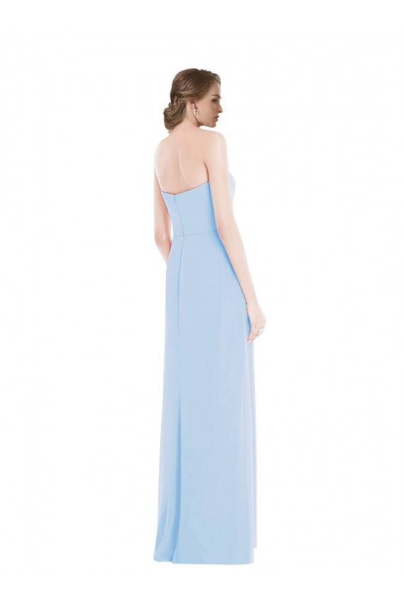 Meilleures Bleu ciel clair Trapèze Mousseline Longue Robes demoiselle d'honneur