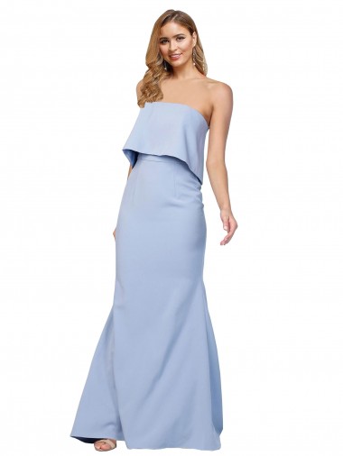 Meilleures Bleu ciel clair Trapèze Sans bretelle Crêpe Stretch Longue Formelles Robes demoiselle d'honneur / Robes de soirée / Robes de bal