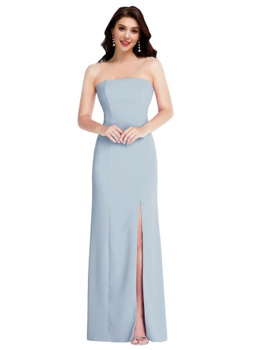 Meilleures Bleu ciel clair Trapèze Sans bretelle Crêpe Stretch Longue Formelles Robes demoiselle d'honneur / Robes de soirée / Robes de bal