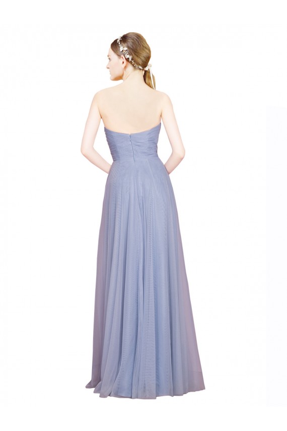 Meilleures Bleu ciel clair Trapèze Sans bretelle Tulle Longue Robes demoiselle d'honneur