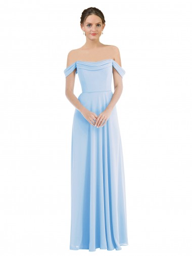 Meilleures Bleu ciel clair Trapèze Épaule Dénudée Mousseline Longue Formelles Robes demoiselle d'honneur / Robes de soirée
