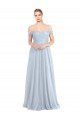 Meilleures Bleu ciel clair Trapèze Épaule Dénudée Tulle Longue Robes demoiselle d'honneur
