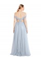 Meilleures Bleu ciel clair Trapèze Épaule Dénudée Tulle Longue Robes demoiselle d'honneur
