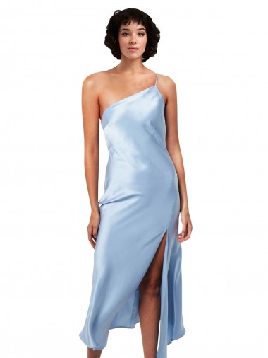 Meilleures Bleu ciel clair Trapèze midi Satiné Soyeux Courte Robes demoiselle d'honneur / Robes de soirée / Robes de cocktail