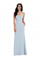 Meilleures Bleu ciel clair Trompette Bretelles spaghetti Col V Crêpe Stretch Longue Robes demoiselle d'honneur / Robes de bal