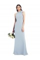 Meilleures Bleu ciel clair Trompette Col Bateau Col Haut Licou Crêpe Stretch Longue Robes demoiselle d'honneur / Robes de bal