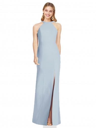 Meilleures Bleu ciel clair Trompette Licou Col Haut Crêpe Stretch Longue Formelles Robes demoiselle d'honneur / Robes de soirée
