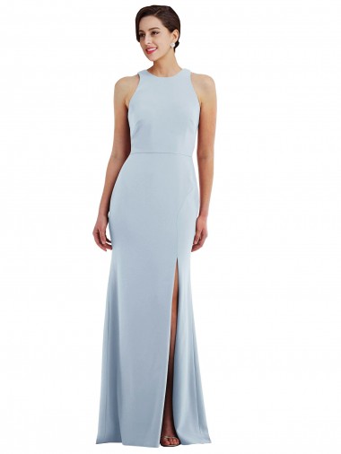 Meilleures Bleu ciel clair Trompette Licou Col bijou Crêpe Stretch Longue Formelles Robes demoiselle d'honneur / Robes de soirée / Robes de bal