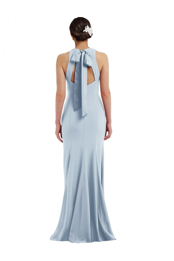 Meilleures Bleu ciel clair Trompette Licou Col bijou Crêpe Stretch Longue Formelles Robes demoiselle d'honneur / Robes de soirée / Robes de bal