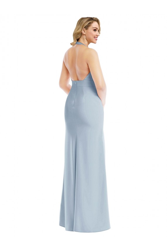 Meilleures Bleu ciel clair Trompette Licou Crêpe Stretch Longue Robes demoiselle d'honneur / Robes de bal
